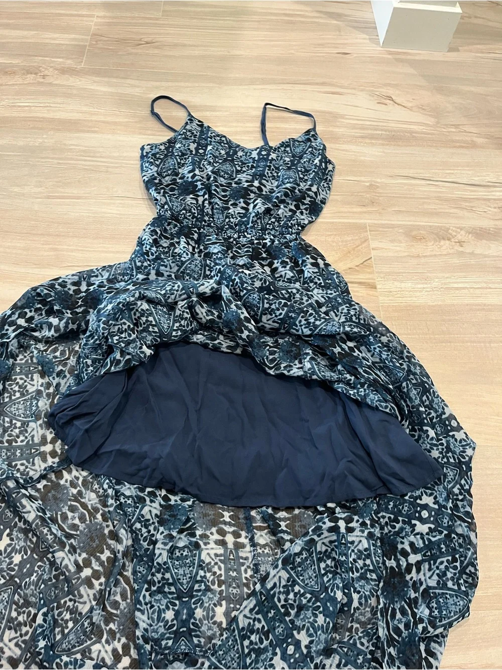 Abercrombie & Fitch Navy Blue Printed Spaghetti-Strap Maxi Dress Size XS